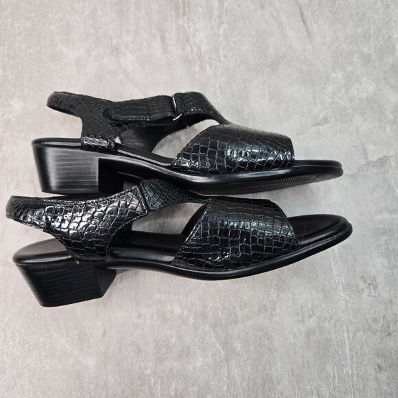 SAS Sandal Sz 10.5 Black Croc Leather Open Toe Comfort Low Heel Casual Slingback - Picture 5 of 13
